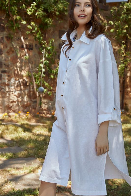 Dora Oversized Linen Maternity Shirt